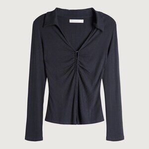 Ribbed Ruched Long Sleeve Top - Oak Refined